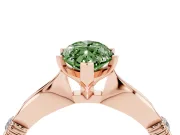 Fancy Green Marquise Cut Diamond Solitaire Twisted Band Ring Set in Rose gold with Accent Stones and Prong Setting