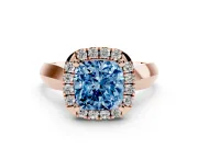 Cushion Cut Halo Engagement Ring Setting for a Fancy Blue Lab-Grown Diamond | Square Profile Band | Rose Gold