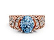 Oval Vintage Milgrain Pave Engagement Ring Setting for a Fancy Blue Lab-Grown Diamond | Crescent Side Rows | Rose Gold