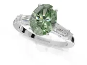 Oval Tapered Baguette Engagement Ring Setting for a Fancy Green Lab-Grown Diamond | White Gold