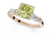Cushion Cut Tapered Baguette Engagement Ring Setting for a Fancy Yellow Lab-Grown Diamond | Bar Set Sides | Rose Gold