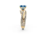 Fancy Blue Asscher Cut Diamond Solitaire Twist Band Ring Set in Yellow gold with Pavé Setting and Prong Head
