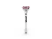 Fancy Pink Emerald Cut Diamond Solitaire Ring Set in White gold with Tapered Baguette Accents and Prong Setting