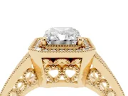 Radiant Cut Vintage Milgrain Halo Engagement Ring Setting | Pave Split Shank | Yellow Gold
