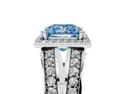 Princess Cut Halo Engagement Ring Setting for a Fancy Blue Lab-Grown Diamond | Two-Row Pave Split Shank | Platinum