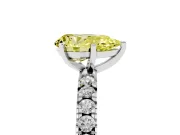 Fancy Yellow Pear Cut Diamond Pavé Band Solitaire Set in Platinum with Prong Setting