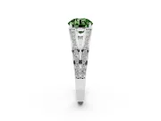 Fancy Green Round Cut Diamond Split Shank Ring Set in Silver with Pavé Band and Prong Setting