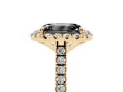 Emerald Cut Halo Engagement Ring Setting for a Black Center | Tapered Band | Yellow Gold