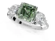 Asscher Cut Three Stone Engagement Ring Setting for a Fancy Green Lab-Grown Diamond | Tapered Pave Band | Platinum
