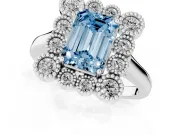 Emerald Cut Milgrain Cluster Halo Engagement Ring Setting for a Fancy Blue Lab-Grown Diamond | Plain Band | Platinum