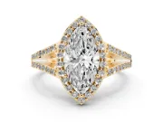 Marquise Halo Engagement Ring Setting | V-Split Pavé Band | Yellow Gold