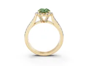 Fancy Green Oval Cut Diamond Halo Ring Set in Yellow gold with Pavé Band and Raised Center Setting