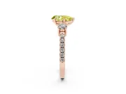 Fancy Yellow Three-Stone Pear Cut Diamond Pavé Band Ring Set in Rose gold with Prong Setting
