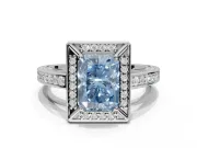 Radiant Cut Sectioned Halo Engagement Ring Setting for a Fancy Blue Lab-Grown Diamond | Platinum