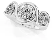 Round Bezel Three Stone Engagement Ring Setting | S-Curve Wave | White Gold