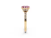 Oval Side Stone Engagement Ring Setting for a Fancy Pink Lab-Grown Diamond | Pave Band | Yellow Gold