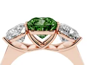 Cushion Cut Three Stone Engagement Ring Setting for a Fancy Green Lab-Grown Diamond | Basket Prong Heads | Rose Gold