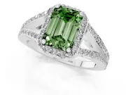 Emerald Cut Split Shank Halo Engagement Ring Setting for a Fancy Green Lab-Grown Diamond | Platinum