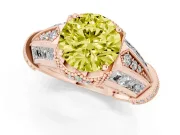 Round Vintage Milgrain Engagement Ring Setting for a Fancy Yellow Lab-Grown Diamond | Hidden Halo | Rose Gold