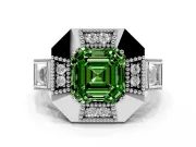 Fancy Green Asscher Cut Diamond Milgrain Halo Ring Set in Platinum with Split Shank