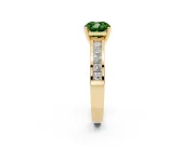 Fancy Green Cushion Cut Diamond Solitaire Ring Set in Yellow gold with Channel-Set Band and Prong Setting