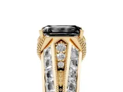 Emerald Cut Vintage Milgrain Engagement Ring Setting for a Black Center | Hidden Halo | Yellow Gold