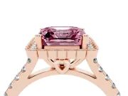 Asscher Cut Milgrain Floral Halo Engagement Ring Setting for a Fancy Pink Lab-Grown Diamond | Pavé Band | Rose Gold