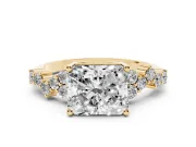 Radiant Cut Scattered Accent Engagement Ring Setting | Slim Band | Yellow Gold