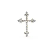 Round Lab-Grown Diamond Cross Pendant Necklace | Trefoil Tips | Yellow Gold