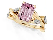 Emerald Cut Twisted Vine Engagement Ring Setting for a Fancy Pink Lab-Grown Diamond | Yellow Gold