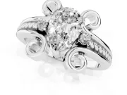 Pear Cut Diamond Twisted Band Solitaire Ring Set in Silver with Scroll Prongs
