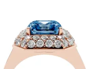 Fancy Blue Asscher Cut Diamond Halo Engagement Ring Set in Rose gold with Solitaire Band and Prong Setting