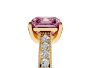 Asscher Cut Hidden Halo Engagement Ring Setting for a Fancy Pink Lab-Grown Diamond | Milgrain Pave | Yellow Gold