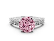 Round Vintage Hidden Halo Engagement Ring Setting for a Fancy Pink Lab-Grown Diamond | Milgrain Pave Band | Platinum