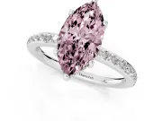Fancy Pink Marquise Cut Diamond Pavé Band Ring Set in Platinum with Prong-Set Center Stone