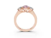 Fancy Pink Three-Stone Marquise Cut Diamond Ring Set in Rose gold with Matching Prong Settings and Plain Band