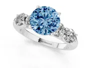 Round Five Stone Engagement Ring Setting for a Fancy Blue Lab-Grown Diamond | Plain Band | Platinum