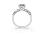 Asscher Cut Multi Row Pave Solitaire Engagement Ring Setting | Domed Shoulders | White Gold