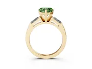 Fancy Green Heart Cut Diamond Solitaire Ring Set in Yellow gold with Tapered Baguette Side Stones and Prong Setting