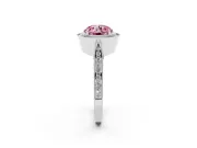 Round Vintage Milgrain Halo Engagement Ring Setting for a Fancy Pink Lab-Grown Diamond | Side Stones and Pave | Platinum
