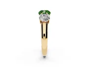 Cushion Cut Three Stone Engagement Ring Setting for a Fancy Green Lab-Grown Diamond | Basket Prong Heads | Yellow Gold