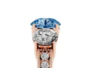Round Vintage Three Stone Engagement Ring Setting for a Fancy Blue Lab-Grown Diamond | Rose Gold