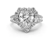 Heart Cut Diamond Halo Split Shank Engagement Ring Set in Silver with Prong-Held Center Stone