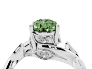 Fancy Green Pear Cut Diamond Solitaire Twist Engagement Ring Set in Platinum with Pavé Leaf Accents