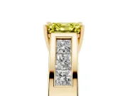 Fancy Yellow Asscher Cut Diamond Solitaire Ring Set in Yellow gold with Channel-Set Accent Stones and Prong Setting