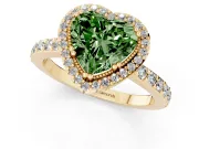 Fancy Green Heart Cut Diamond Halo Engagement Ring Set in Yellow gold with Milgrain Detail and Pavé Band