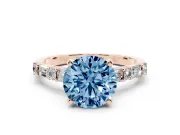 Round Baguette Side Stone Engagement Ring Setting for a Fancy Blue Lab-Grown Diamond | Rose Gold