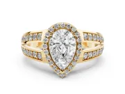 Pear-Shaped Halo Engagement Ring Setting | Two-Row Pave Split Shank | Yellow Gold