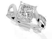Princess Cut Bypass Solitaire Engagement Ring Setting | Pavé and Plain Strands | Platinum