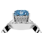 Fancy Blue Princess Cut Diamond Solitaire Twist Band Pavé Engagement Ring Set in Silver